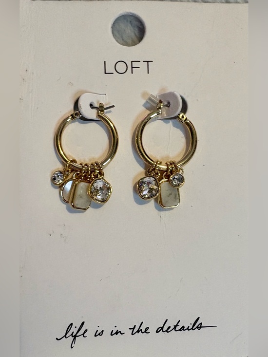 LOFT Jewelry - LOFT Gold Hoop Earrings with Clear Crystals and Cream Charms